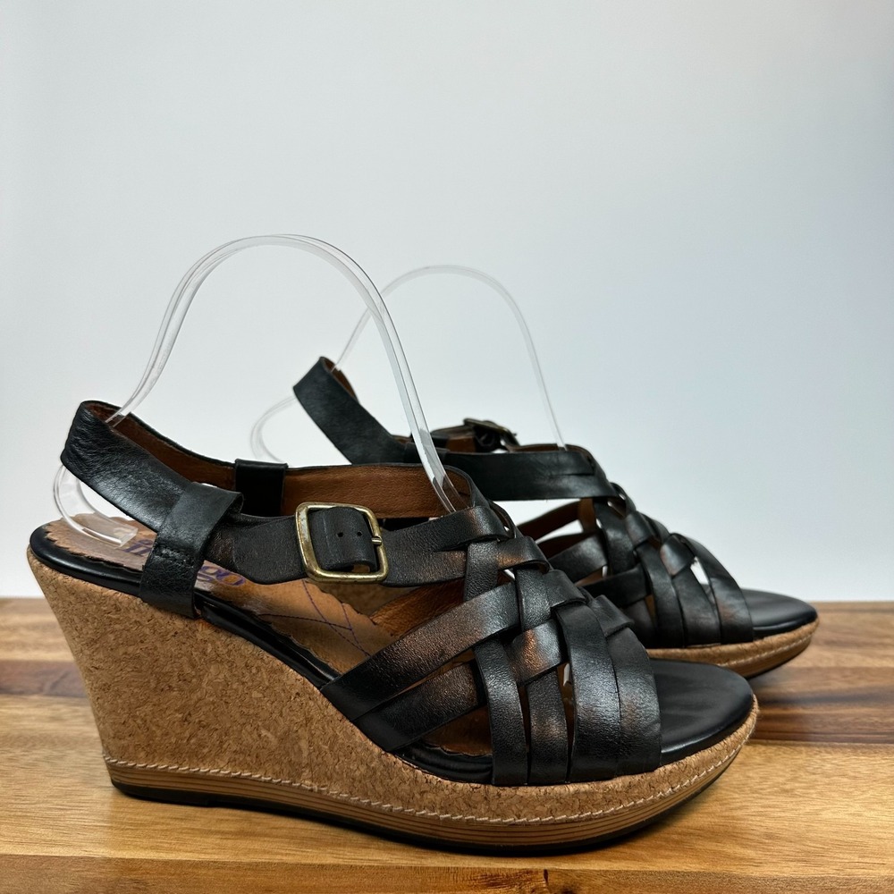 Womens Indigo By Clarks‎ Black Leather Strappy Gladiator Wedges Sandals Size 9.5